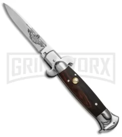 9" Medteh Dark Wood Russian Stiletto Automatic Knife - Satin Plain