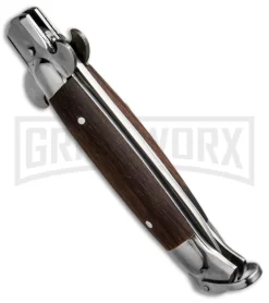 9" Medteh Dark Wood Russian Stiletto Automatic Knife - Satin Plain -Knives Sale Online Shop Meditex 9in Dark Wood Russian Stiletto BP 18121 dl side large