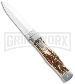 Mikov 241 Predator Double Bolster Stag Automatic Leverlock Knife