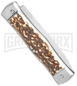 Mikov 241 Predator Double Bolster Stag Automatic Leverlock Knife -Knives Sale Online Shop Mikov 241 Predator Double Bolster Leverlock Auto Stag Polish BHQ 104173 jr side large