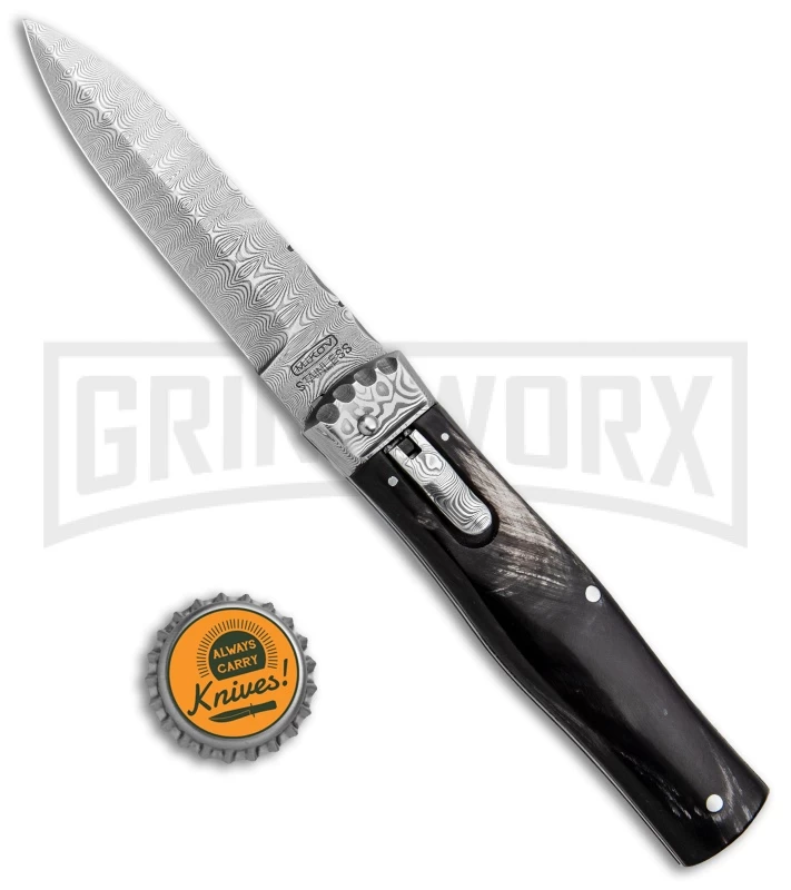 Mikov Panther Buffalo Horn Automatic Lever Lock Knife Damascus Bayonet 4 Mikov Panther Buffalo Horn Automatic Lever Lock Knife Damascus Bayonet - Image 4