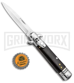Milano 7.5" Lever Lock Automatic Knife Black Wood - Bayonet Satin -Knives Sale Online Shop Milano 7.5in LL Auto Black Wood Bayo Satin GSE020WBK GX 33517 jr bottlecap large