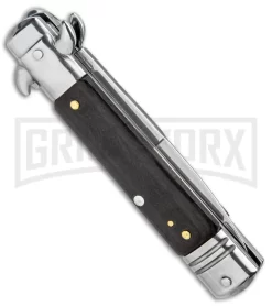 Milano 7.5" Lever Lock Automatic Knife Black Wood - Bayonet Satin -Knives Sale Online Shop Milano 7.5in LL Auto Black Wood Bayo Satin GSE020WBK GX 33517 jr side large