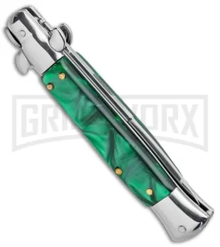 Milano 9" Italian Stiletto Green Swirl Automatic Knife - Bayonet Satin -Knives Sale Online Shop Milano 9in Italian Stiletto Green Swirl Auto Bayo GSE019MGRN GX 33524 jr side large
