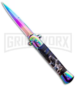 Milano 9" Stiletto Wolves Automatic Knife - Bayonet Satin