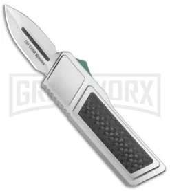No Limit Knives Akuma OTF Automatic Knife Silver Green Hardware - Satin Plain