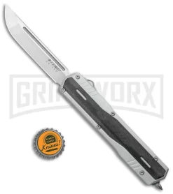 No Limit Night Stalker Silver OTF Automatic Knife - Satin Plain S90V -Knives Sale Online Shop No Limit Night Stalker Silver OTF Auto DP Satin GX 38067 jr bottlecap 1 large