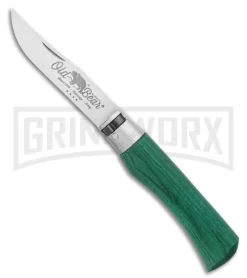 Antonini Old Bear Classical Large Green Wood Folding Knife - Satin Plain