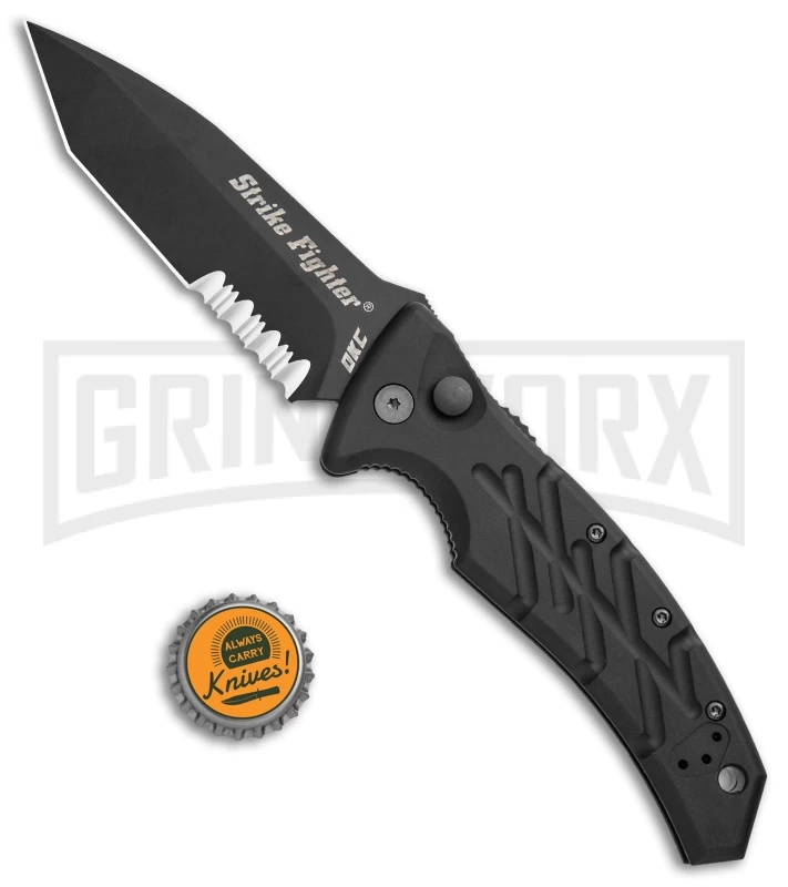 Ontario XM Strike Fighter 2-S Black Aluminum Automatic Knife - Black Serr 4 Ontario XM Strike Fighter 2-S Black Aluminum Automatic Knife - Black Serr - Image 4