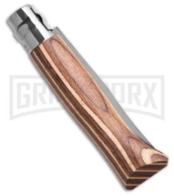 Opinel Knives No. 8 Laminated Brown Birchwood Folding Knife - Stainless Steel -Knives Sale Online Shop Opinel Knives No. 8 Folding Knife Laminated Brown Birchwood 3in Satin BHQ 187059 td side large
