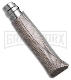 Opinel Knives No. 8 Laminated Gray Birchwood Folding Knife - Stainless Plain -Knives Sale Online Shop Opinel Knives No. 8 Folding Knife Laminated Gray Birchwood 3in Satin BHQ 187056 td side large