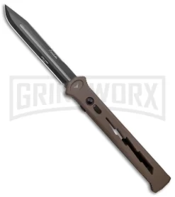 Paragon Estiletto Dark Earth Bolt Automatic OTF Knife - Black Clip Point