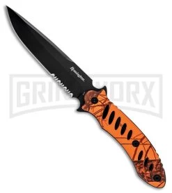 Remington F.A.S.T. Night Hawk Orange TPR Fixed Blade Knife - Black Serr