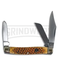 Roper Knives Pit Viper Stockman Brown Pitted Bone Pocket Knife