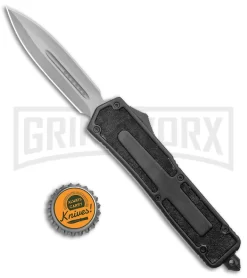 Rumble Black D/A OTF Automatic Knife - Dagger Satin Plain -Knives Sale Online Shop Rumble Black DA OTF Auto Dagger Gray 7PA4 50B GX 8404 jr bottlecap large
