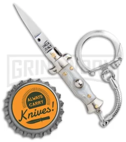 SKM 2.75" Italian Stiletto Keychain Gray Automatic Knife -Knives Sale Online Shop SKM 2.75in Keychain Stiletto Auto Gray Satin Flat BHQ 51051 jr bottlecap large