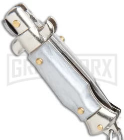 SKM 2.75" Italian Stiletto Keychain Gray Automatic Knife -Knives Sale Online Shop SKM 2.75in Keychain Stiletto Auto Gray Satin Flat BHQ 51051 jr side large