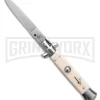 SKM 8" Italian Stiletto Simulated Ivory Automatic Knife - Flat Satin Plain