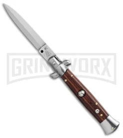 SKM 8" Italian Stiletto Cocobolo Wood Automatic Knife - Satin Dagger