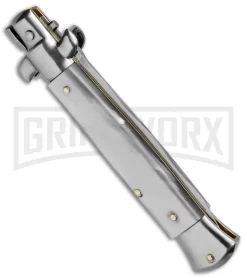 SKM/AB 9" White Acrylic Automatic Stiletto Knife - Satin Kris -Knives Sale Online Shop SKM AB 9in Italian Stiletto Acrylic White Kriss BP 2546 jr side large