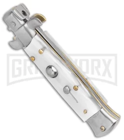 SKM 5.5" Italian Stiletto White Pearlex Automatic Knife - Bayonet -Knives Sale Online Shop SKM AB Italian Stiletto White Pearlex Auto Bayo GX 31315 er spine large