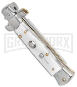 SKM 5.5" Italian Stiletto White Pearlex Automatic Knife - Spear Point 6 SKM 5.5" Italian Stiletto White Pearlex Automatic Knife - Spear Point -Knives Sale Online Shop SKM AB Italian Stiletto White Pearlex Auto Swedge GX 31316 er spine large