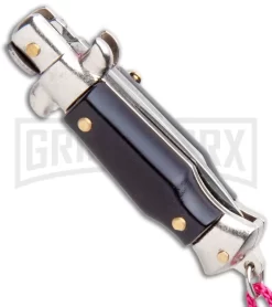 Italian Stiletto Black Automatic Knife Pink Keychain - Flat Grind -Knives Sale Online Shop SKM Italian Stiletto Keychain Auto Black Pink Satin BHQ 102936 jr side large