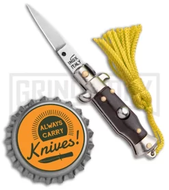 Italian Stiletto Brown Automatic Knife Yellow Keychain - Flat Grind -Knives Sale Online Shop SKM Italian Stiletto Keychain Auto Brown Yellow Satin BHQ 102941 jr bottlecap large