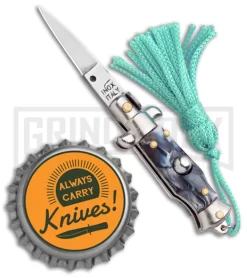Italian Stiletto Gray Marble Automatic Knife Teal Keychain - Flat Grind -Knives Sale Online Shop SKM Italian Stiletto Keychain Auto Marble Teal Satin BHQ 102943 jr bottlecap large