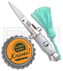 Italian Stiletto Gray Automatic Knife Teal Keychain - Flat Grind -Knives Sale Online Shop SKM Italian Stiletto Keychain Auto Silver Teal Satin BHQ 102942 jr bottlecap large