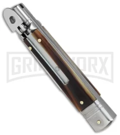 SKM 7.75" Slimline Brazilian Lever Lock Automatic Knife- Satin Swedge 6 SKM 7.75" Slimline Brazilian Lever Lock Automatic Knife- Satin Swedge -Knives Sale Online Shop SKM Slimline leverlock brazilian horn satin BHQ 81881 er spine large