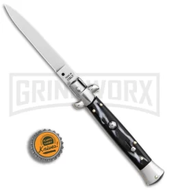 Frank B 9" Italian Stiletto Sim Dark Horn Automatic Knife - Flat -Knives Sale Online Shop SMK 9in Italian Stiletto Sim Dark Horn Flat GX 31313 er bottlecap large