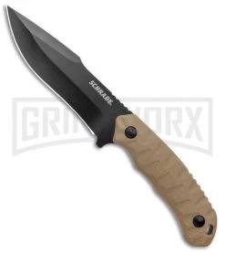 Schrade I-Beam Fixed Blade Knife Brown G-10 - Black Plain