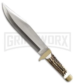 Schrade Uncle Henry Bowie Stag Fixed Blade Knife - Satin Plain
