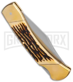 Schrade Uncle Henry Papa Bear Brown Staglon Pocket Knife -Knives Sale Online Shop Schrade Uncle Henry Papa Bear Traditional Brown Staglon SCHLB8 BHQ 62058 jr side large