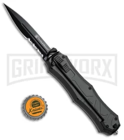 Smith & Wesson Spring Assisted Finger Actuator Spear Point OTF - Black Serr -Knives Sale Online Shop Smith Wesson OTF Assist Finger Actuator Spear Point Black Serr SWOTF9BS BHQ 67475 jr bottlecap large