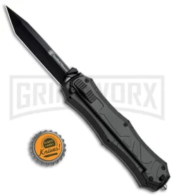 Smith & Wesson Spring Assisted Finger Actuator Tanto OTF Knife - Black Plain -Knives Sale Online Shop Smith Wesson OTF Assist Finger Actuator Tanto Black SWOTF9TB BHQ 67477 jr bottlecap large