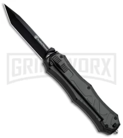 Smith & Wesson Spring Assisted Finger Actuator Tanto OTF Knife - Black Plain