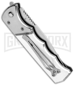 Super Knife Dingo Silver Holes Marble Acrylic Automatic Knife - Satin Serr -Knives Sale Online Shop Super Knife Dingo Silver Holes Marble Acrylic Satin Serr GA623SLD GX 33491 jr side large