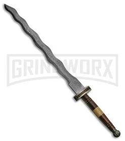 Tallen Flamberge Wood/Bone Kris Sword - Damascus Plain