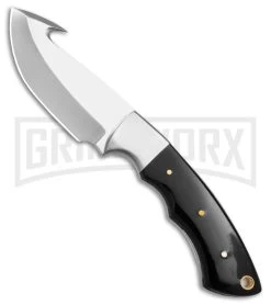 Tallen Overhaul Gut Hook Black Horn Fixed Blade Knife - Satin Plain