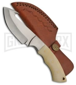 Tallen Overhaul Gut Hook White Smooth Bone Fixed Blade Knife - Satin Plain