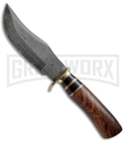 Tallen Damascus Bowie #5 Fixed Blade Knife Wood - Damascus Plain