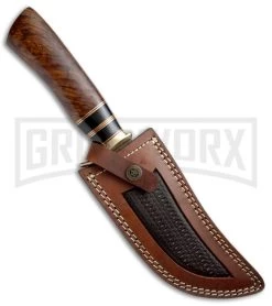 Tallen Damascus Bowie #5 Fixed Blade Knife Wood - Damascus Plain -Knives Sale Online Shop Venture Tools Damascus Bowie 5 Wood BP 19140 jr sheath large