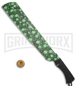 Z-Hunter 18" Green Skull Camo Machete Fixed Blade - Green Serr -Knives Sale Online Shop Z Hunter 18in Green Skull Camo Machette Green Serr ZB 157SC BP 19892 jr bottlecap large