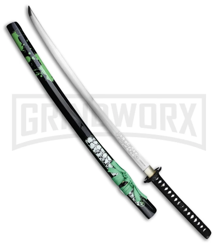 Z-Hunter Handforged Samurai Sword Black/Green Wrapped Cord - Satin Plain 1 Z-Hunter Handforged Samurai Sword Black/Green Wrapped Cord - Satin Plain