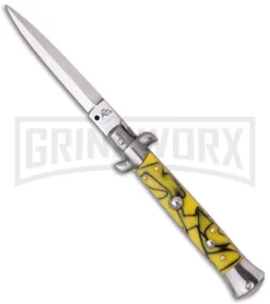 SKM AB 9" Italian Stiletto Yellow Swirl Killer Bee Automatic Knife - Dagger