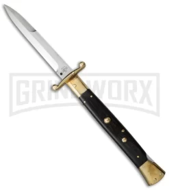 AGA Campolin 13" Stiletto Brass Swinguard Ebony Wood Automatic Knife - Bayonet