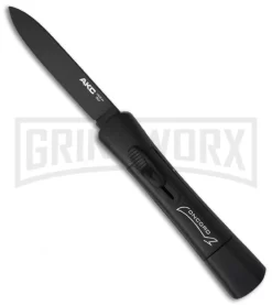 AKC Concord Black OTF Automatic Knife - Flat Grind Black Plain