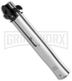 AKC 9" Tactical Leverletto Silver Automatic Knife - Satin Flat Grind -Knives Sale Online Shop akc large leverletto silver black bottom cm large